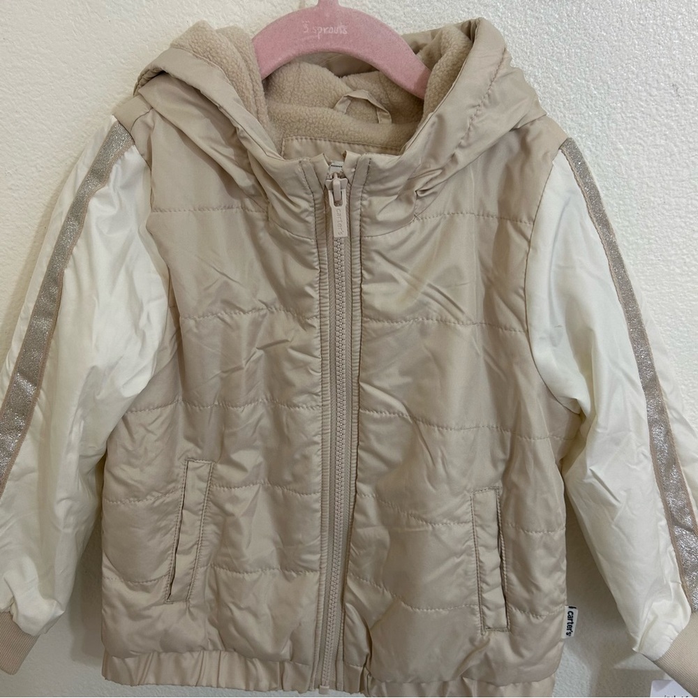 Carters Girl Toddler Jacket 4T Hooded Fleece Lined Full Zip Water Resistant - Picture 2 of 7